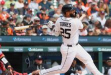Gleyber Torres conectó un jonrón para Tigres de Detroit en Comerica Park