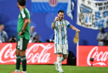 Festejo de Lionel Messi con Argentina en el Mundial.