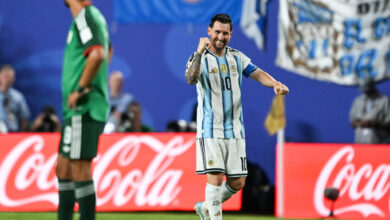 Festejo de Lionel Messi con Argentina en el Mundial.