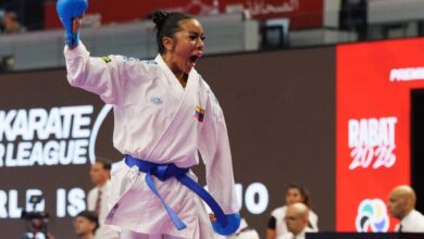 Yorgelis Salazar celebra en el tatami de la Karate 1 Premier League Rabat 2026