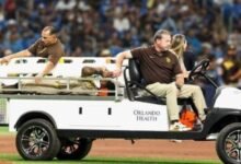 Luis Rengifo abandonó el Tropicana Field en camilla, tras sufrir una lesión de gravedad