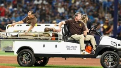 Luis Rengifo abandonó el Tropicana Field en camilla, tras sufrir una lesión de gravedad