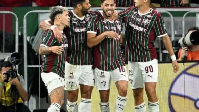 Jugadores de Fluminense celebran la victoria ante Platense en el partido de ida de los cuartos de final de la Copa Libertadores 2026.